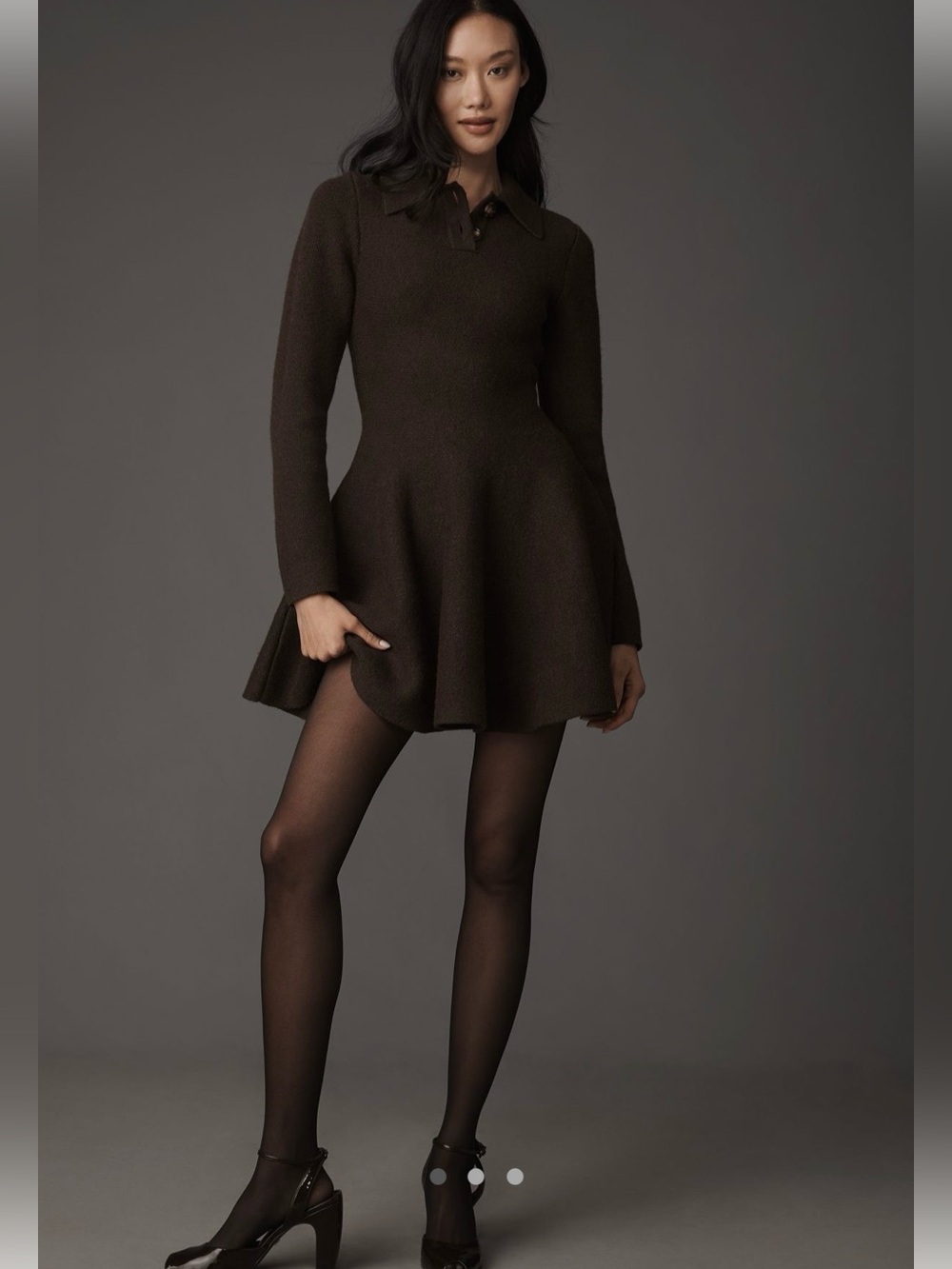 Bardot Chocolate Brown Long-Sleeve Mini Dress